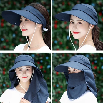 Pălării De Soare Pentru Femei De Vara In Aer Liber Pălărie De Sex Feminin Coreeană Mare Refuz Acoperi Fața Cu Bicicleta Pe Plaja Hat Windproof Uv Proteja Doamnelor Pălării