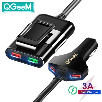 QGEEM 4 USB Masina Încărcător pentru iPhone Quick Charge 3.0 Masina Încărcător Portabil Ciocan Fata Spate QC3.0 Telefon De Încărcare Rapidă Încărcător De Mașină