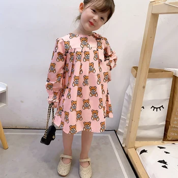Vara noi de brand de Moda de desene animate scrisoare stilul copii fata de haine cu mâneci lungi poarte rochie de imprimare copil fata rochie de printesa 2-8 ani