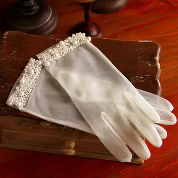 1 Pereche de Perle Dantelă Mireasa Mănuși Elegante, Transparente cu un Deget Mână Deget Costum Accesoriu pentru Seara de Banchet Dans