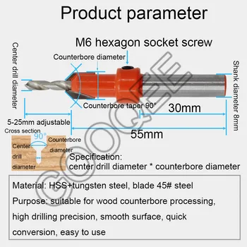 5PCS/Set 8mm Coadă HSS prelucrare a Lemnului Countersink Bit Set Screw Extractor de Demolare Pentru Lemn freze Burghiu Conic Gaura de Foraj
