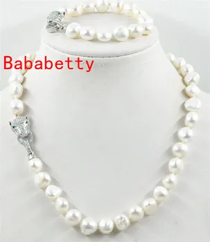 NOU 11-12mm alb gri Neregulate în formă de baroc, colier de perle 19