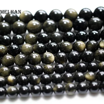Meihan transport Gratuit 6mm 8mm 10mm 12mm naturale de Aur Obsidian rotundă de piatră, mărgele brățară bijuterii de luare de proiectare sau cadou