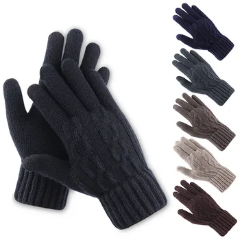 Bărbați touch ecran mănuși de cald iarna fleece căptușit îngroșat Jacquard tricotate mănuși
