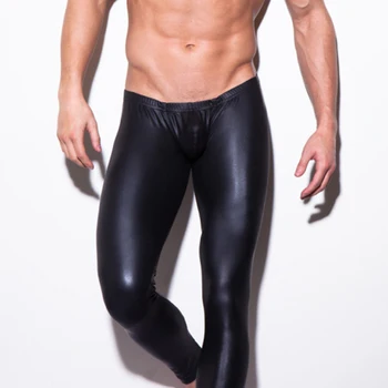Moda 2017 Mens Negru Faux Din Piele De Performanță Etapă Slab Creion Pantaloni Jambiere Barbati Sexy Bodywear Funduri Pantaloni Clubwear