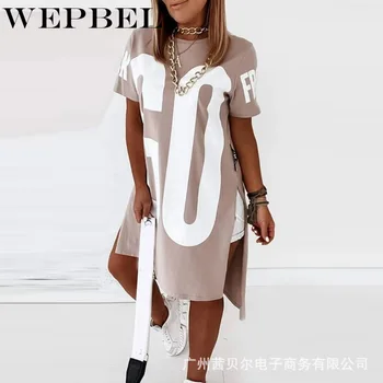 WEPBEL tricou Femei Imprimat Scrisoare de Moda T-shirt Casual de Vara Scurte cu Mâneci O-Split Gât T-shirt, Blaturi