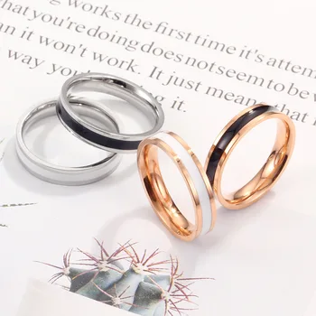 Japonia și Coreea de Sud noul simplu alb și negru picătură de lipici inel cuplu de aur a crescut oțel titan ring bijuterii pentru femei en-gros