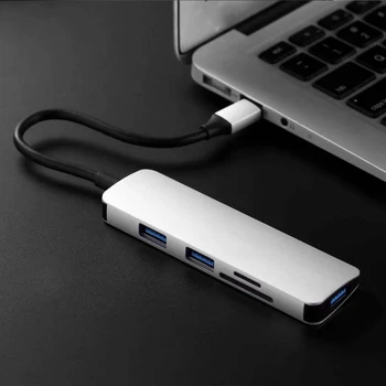 3 port Aluminiu USB 3.0 HUB USB+Tip C 5in1 Adaptor Hub 3 USB 3.0 SD/TF Card Reader pentru Macbook PC S9 Xiaomi