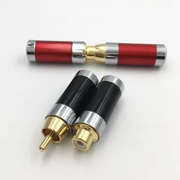 4buc RCA Masculin / Feminin Montaj Plug DIY Lipit Jack Adaptor pentru 6mm / 8mm AV Audio Video, Cablu Difuzor Rosu Conector Negru
