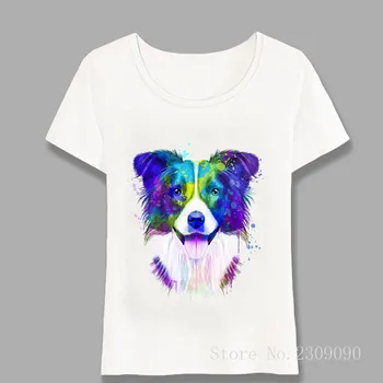Rece Border Collie de Artă Acuarelă de Imprimare T-Shirt pentru Femei de Moda T-shirt Fată Drăguță Topuri Casual Iubitorii de Câini Tricouri Simple Harajuku