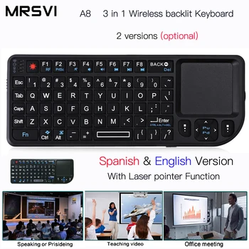 A8 Russianpyccku spaniolă engleză franceză Air Fly Mouse-ul de Culoare Alb cu iluminare din spate Mini Tastatura Wireless Handheld Touchpad-ul pentru Vorbire