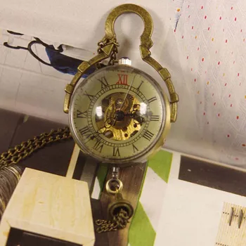 Mingea steampunk Ceas de Buzunar pentru barbati femei pandantiv de aur de mână vântul mecanice alama bronz Antic moda colier lanț xmas
