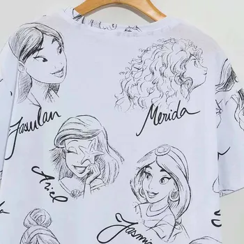 Disney Princess T-Shirt Alba Ca Zapada Cenusareasa Ariel Belle De Desene Animate De Imprimare Femei T-Shirt O-Gat Maneci Scurte Tee Bumbac Topuri De Sex Feminin
