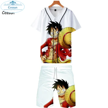 Cossun Anime One Piece 3D Imprimate Luffy Tricou Set de pantaloni Scurți pantaloni Scurți de Plajă de Cauzalitate Adolescenti