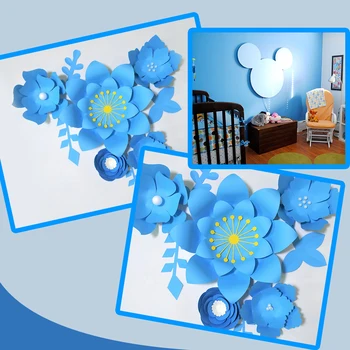 Handmade Albastru Ușor de Făcut DIY Hârtie Flori Albastre Frunze Stabilit Pentru Pepinieră de Perete Deco Copil de Dus Băieții Cameră Fondul Tutoriale Video