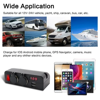 12V/24V Dual Port USB Incarcator Auto pentru Bricheta Cu Voltmetru Pentru Auto Rulote Barci GPS Auto Aspirator Auto