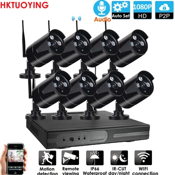 Plug and Play 8CH Audio HD 1080P Wireless Kit NVR P2PIndoor în aer liber Viziune de Noapte Securitate 2.0 MP Camera IP WIFI Sistemul CCTV