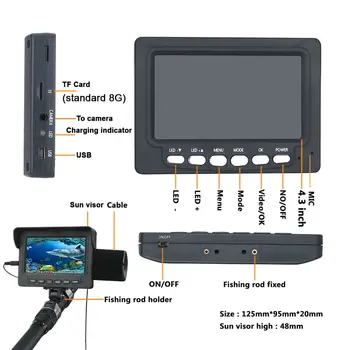 15M 1000tvl Pescuit Subacvatic cu Camera Video Kit 6 BUC 1W LED-uri Albe Lumini cu 4.3 Inch HD DVR Recorder instrument de Pescuit pește finder