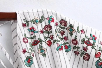 Lanbaiyijia Noi Femeile Mini Rochie V-gât broderii florale cu dungi dresss Batwing Maneca talie elastic rochie Femei rochii de Vara