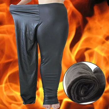 Femei PU Piele Jambiere Pantaloni Stretch Fleece Pantaloni Termici Pentru Iarnă în aer liber 2021 Moda Pantaloni Femei Plus Dimensiune