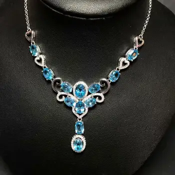 Nobil stil elegant albastru topaz piatră pandantiv colier pentru femei de lux caracter bijuterii fata ornament naturale bijuterie