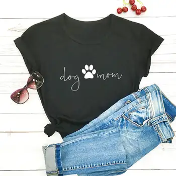 Mama câine Laba Imprimat Bumbac pentru Femei T Shirt Iubitorii de animale de Companie de Vară Amuzant Casual, O-Gât Pulovere Maneca Scurta Top Dog Mama Viata Tee