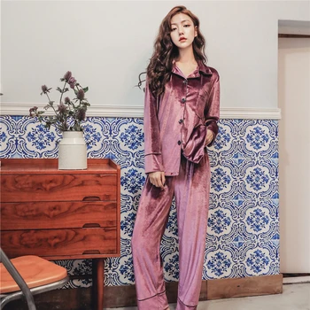 2020 Nou Cald Iarna Pijamale Femei Catifea cu Maneca Lunga Roz Solid Acasă Pijamale Femei Îmbrăcăminte Pant Set 9Color