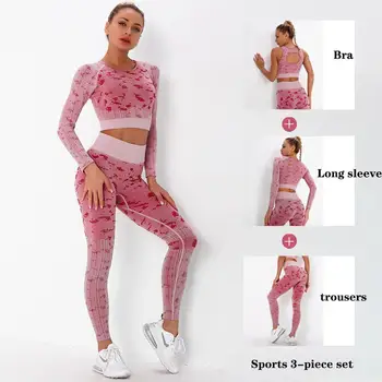 Femei Yoga Set Fără Sudură Jambiere Maneca Lunga Crop Top Sutien De Sport Care Rulează Pantaloni De Trening Fitness Push-Up Antrenament Costum De Sport