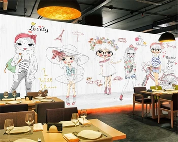 Beibehang Personalizat Tapet 3D Trase de Mână Fată de Desene animate Spectacol de Moda Magazin de Îmbrăcăminte Perete tapet de Fundal murală papier peint