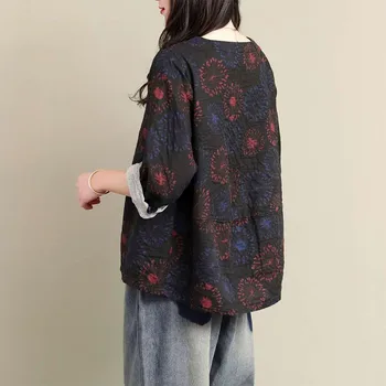 2020 Primăvara anului Nou Stil de Arte Femei cu Maneci Lungi Pierde O-gât Haina de Lenjerie de pat din Bumbac Vintage Print Singur Pieptul Haine Femme Topuri M297