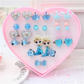 16pcs/lot Disney Elsa desene animate pentru copii clip cercei inel Congelate legăna cercei stud fată ziua de nastere cadou papusa accesorii cosmetice