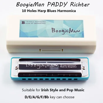 BoogieMan PADDY Richter 10 Găuri Muzicuta Diatonica Acordat D/E/O/G/F/Bb Blues Harp Irish și Muzica Pop Instrument Muzical