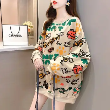 Kawaii Hoodies Pentru Femei Haina De Sus Rotund Gat Sex Feminin Toamna Pulovere Complet Maneca Streetwear Coreean Supradimensionate Imprimare Tricou