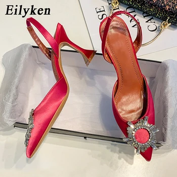 Eilyken Plus Dimensiune 34-42 Moda Cristal Flori De Soare Catarama Design Femeile Tocuri Inalte Pompe Sexy Degetul Ascutit Alunecare Pe Pantofi Sandale
