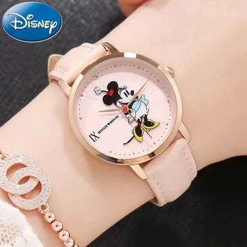 Disney Minnie Mouse Femei din Piele Trupa Cuarț Impermeabil Ceasuri pentru Femei de Moda din Oțel Cataramă Analog Cutie Cadou Ceas Fată Ceasuri