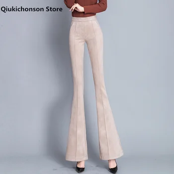 Moda coreeană Elastic Pantaloni de piele de Căprioară Femei Toamna Iarna Elegant Doamnelor Pantaloni cu Talie Înaltă Casual, Clos, Pantaloni pantalon femme