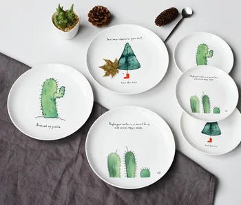 Farfurii de Desene animate Cactus Tipărite 8*inch Bone China Tort Feluri de mâncare Placă de Porțelan Patiserie Tava de Fructe Ceramice Tacamuri Pentru Friptura