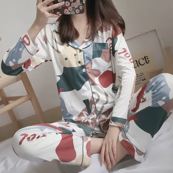 Femeii Sleepwear Sexy Seturi de Pijamale cu Maneca Lunga Top + Pantaloni Toamna Iarna Drăguț 2 Bucati Pijama Pj Seturi Doamnelor Drăguț Homewear