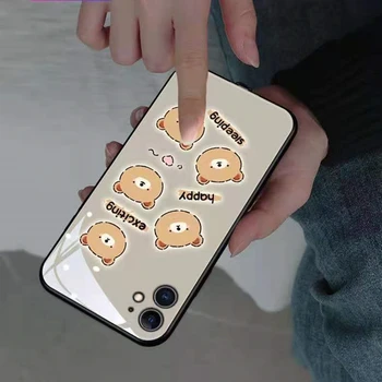 Ultra Subțire de Fructe de Cafea Urs Telefon Caz Pentru iPhone 11 12 Pro X XR XS Max 7 8 Plus Mini 3D de Sticlă, se Acoperă Cu LED Flash Saci Coque