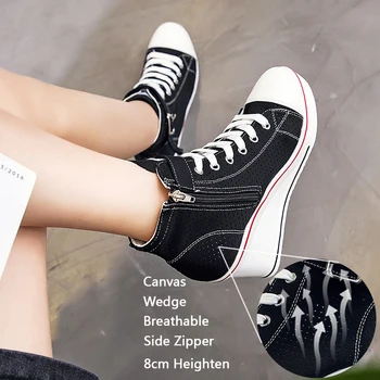 Noul Designer coreean Femei Pană Panza Pantofi ochiurilor de Plasă Respirabil Platforma Adidasi pentru Femei 8cm Spori Tocuri inalte cu Fermoar Lateral