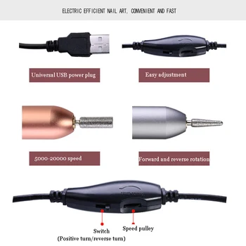 USB Electric Unghii Mașină de Găurit Manichiura Mini Portabil Puternic Unghii Polisat Polizor de Slefuit Manichiura Pedichiura Unghii Instrumente Kit