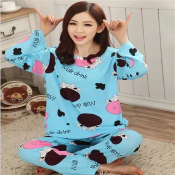 Doamnelor Pijama Set Complet Maneca Doamnelor Seturi De Pijamale Lapte De Vacă Print Sleepwear Pantaloni Lungi Femei, Haine De Noapte