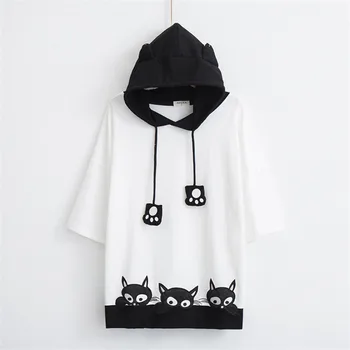 Japonez Mori de Bumbac pentru Femei T Shirt Preppy Drăguț Ureche Fata de Desene animate Teuri de Vară Minunat Topuri Harajuku coreean Kawaii Cat Cothes