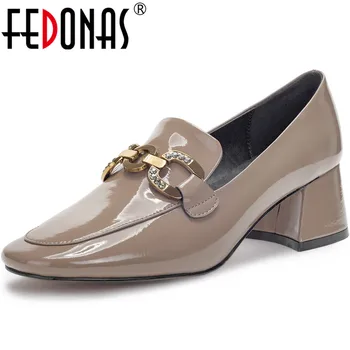 FEDONAS Stras Femei Pantofi cu Tocuri Groase Pompe Casual, Office Lady Sandale Primavara-Vara metal decor Rotund Toe Pantofi de Femeie