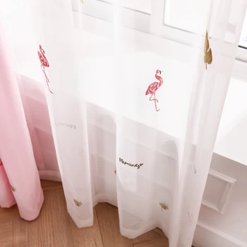 Semi Draperii pentru Dormitor Roz Copii Perdea cu Broderie Flamingo Dulce Alb Pur Perdele pentru Fete coreene Draperii
