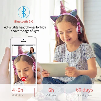 Unicorn Bluetooth 5.0 Căști Cu Microfon Drăguț Cască Copii Fete Căști Pentru Laptop, Telefoane mobile PC MP3 Tablet Dispozitive Audio
