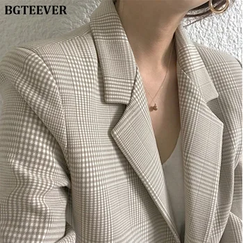 Femei Vintage Plaid Blazer Coat Houndstooth Model Single-breasted de sex Feminin Costum Jachete Toamna anului 2019 Liber Blaser Uza Femme