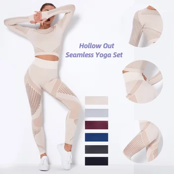 Tubulare fără Sudură Yoga Femei Set 2 buc Sport Tinutele Crop Top + Jambiere Antrenament sală de Gimnastică Costum de Fitness Costum Sport