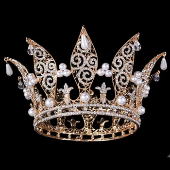 Himstory De Lux Stras Rotund Nunta Regina King Crown Princess Pearl De Mireasa, Diademe, Coroane De Bal Diadema De Nunta Bijuterii De Păr