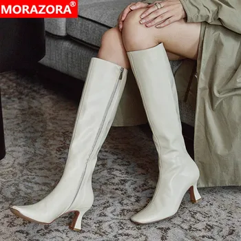 MORAZORA FIERBINTE Full piele cizme femei tocuri inalte zip genunchi ridicat cizme de moda solid toamna iarna cizme pantofi doamnelor